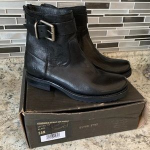 Womens Frye Black Veronica Strap Zip Short Boots